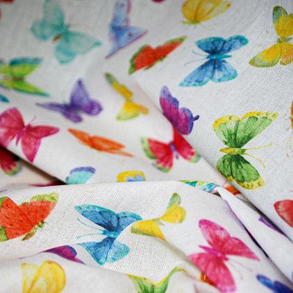 Tissu percale de coton imprimé Papillons Blanc / Multicolore