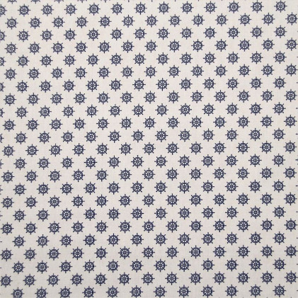 Tissu coton imprimé Barre Blanc / Bleu marine