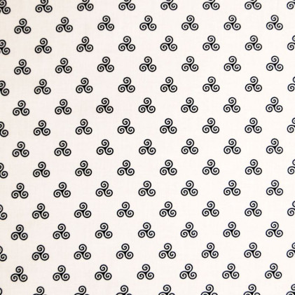Tissu coton BIO imprimé Celtic fond blanc Noir / Blanc