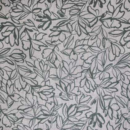 Tissu lin viscose imprimé Fleurs Crayonnées Vert kaki