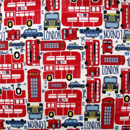 Tissu coton enfant City bus  Rouge