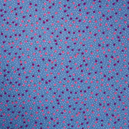 Tissu satin de coton Oeko-Tex imprimé Petites fleurs Bleu