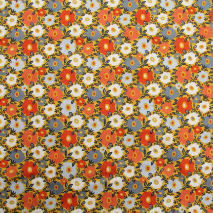 Tissu coton imprimé Camille  Orange / Blanc