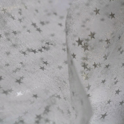 Tissu organza de Noël Stars  Blanc / Argent