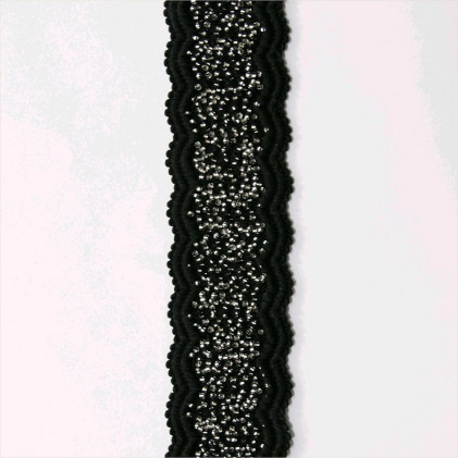 Elastique à ceinture Perles 50 mm  Noir / Argent