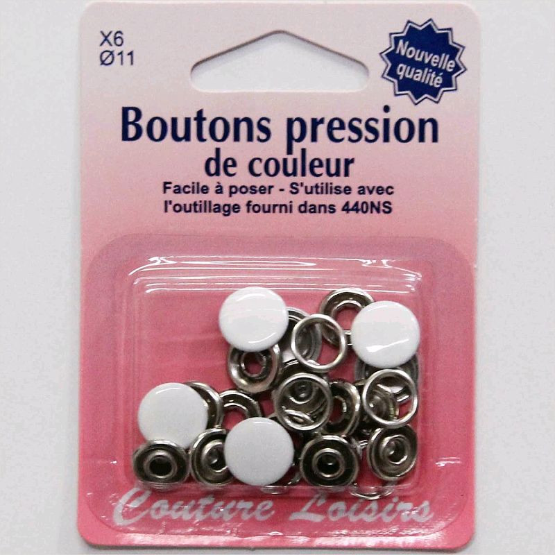 bouton pression métal - 11mm - Blanc
