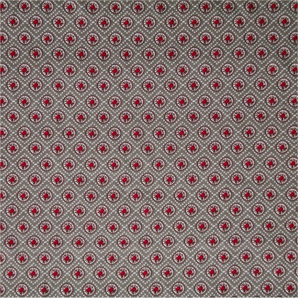 Tissu coton imprimé Popéana Taupe / Rouge