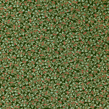 Tissu coton Noël imprimé Houx Vert