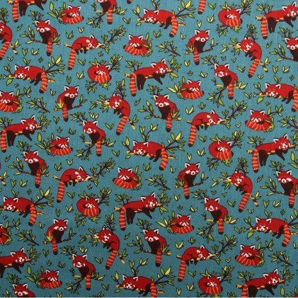 Tissu coton imprimé Oeko-Tex Red Panda Bleu