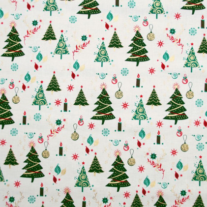 Tissu coton de Noël Chrismas tree Ecru