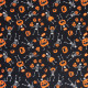 Tissu coton imprimé Squelettes citrouilles Noir / Orange