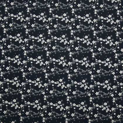 Tissu coton imprimé Oeko-Tex Cherryflowers Noir / Blanc
