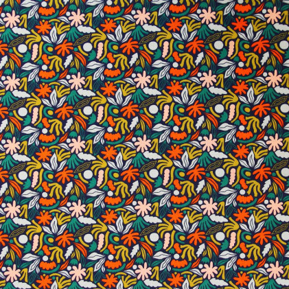 Tissu coton Oeko-tex imprimé Acanthe Multicolore