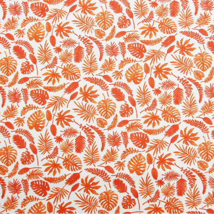 Tissu coton imprimé Mini Feuilles Orange