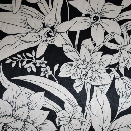 Tissu polyester satiné Big Flower Noir