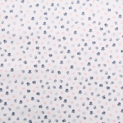 Tissu coton imprimé Pattes d'Ours Blanc / Rose
