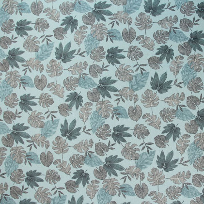 Tissu coton enduit imprimé Sun Leaves Bleu gris