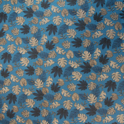 Tissu coton enduit imprimé Sun Leaves Bleu