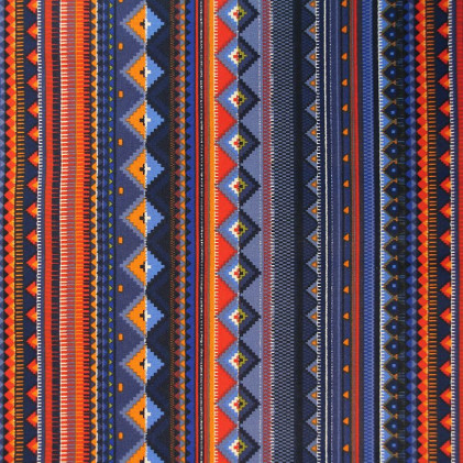 Tissu coton enduit imprimé Rayures Bleu / Orange