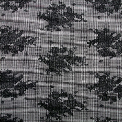 Tissu imprimé Prince de Galles brodé Flora Noir