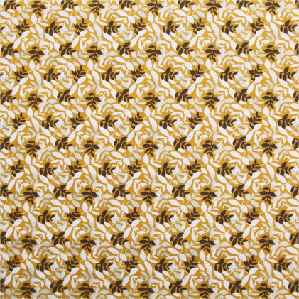 Tissu coton imprimé Foliage Jaune moutarde / Blanc