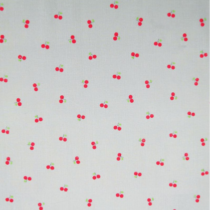 Tissu voile de coton Cerisettes Gris / Rouge