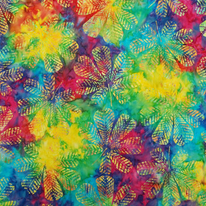Tissu coton Batik fait main Feuille Multicolore