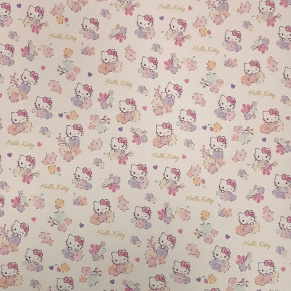 Tissu popeline Oeko-Tex imprimé Hello Kitty Blanc / Rose
