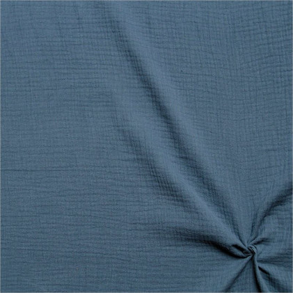 Tissu double gaze de coton uni Oeko-Tex Tamy Bleu