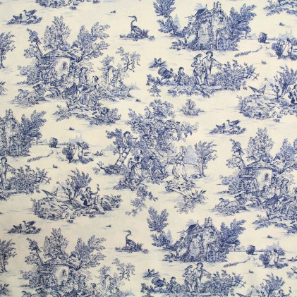 Tissu draps imprimé toile de jouy Mini pastorale Bleu