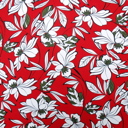Tissu polyester satiné Flowers Rouge