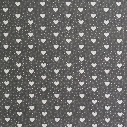 Tissu coton imprimé Coeurs Gris anthracite