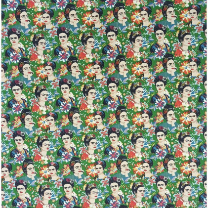 Tissu coton imprimé Frida Vert