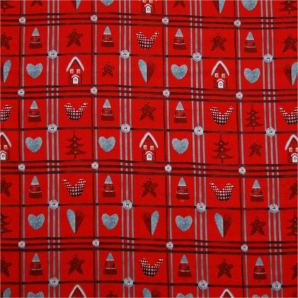 Tissu coton Noël Carreaux Rouge