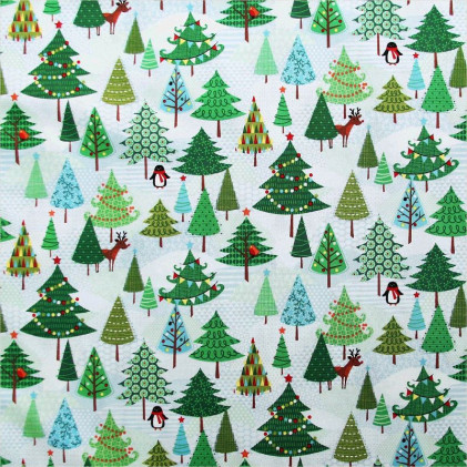 Tissu patchwork Noël Frosty Trees Vert