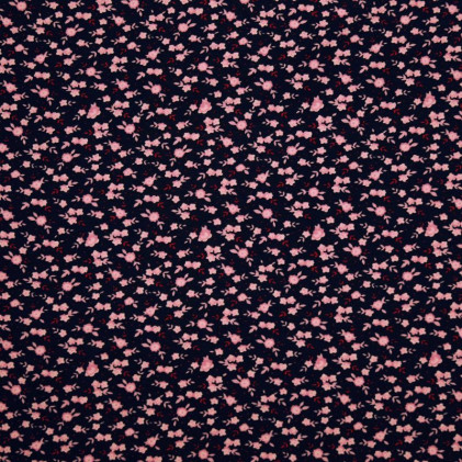 Tissu coton extensible Floryss Bleu marine / Rose