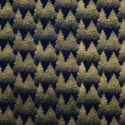Tissu coton de Noël œko-tex Forêt Sapins Bleu marine / Doré