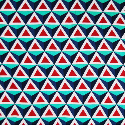 Tissu imprimé Trigami Bleu / Rouge