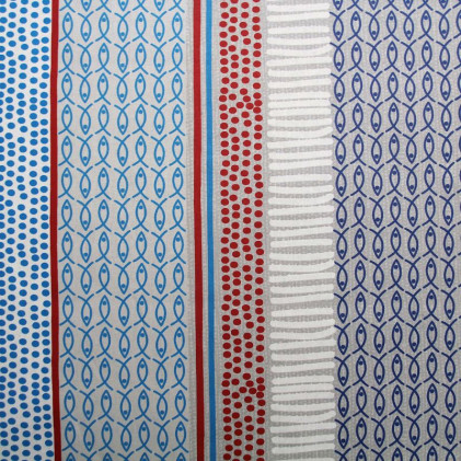 Tissu coton enduit OekoTex Palasca Bleu / Rouge