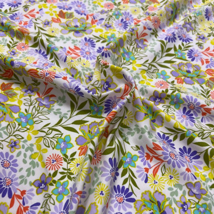 Tissu jersey Oeko-Tex imprimé Flowers Parme