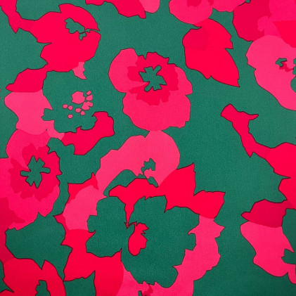 Tissu crêpe polyester satiné Fleurs abstraites vert