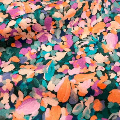Tissu satin de coton Fleurs corail