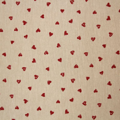 Tissu faux lin imprimé Coeurs Rouge