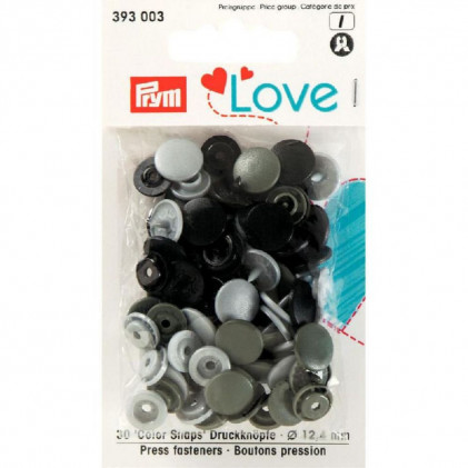 Prym Love Boutons press. plast. 12,4mm Gris / Noir