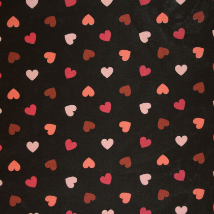 Tissu coton imprimé coeurs Valentine Noir
