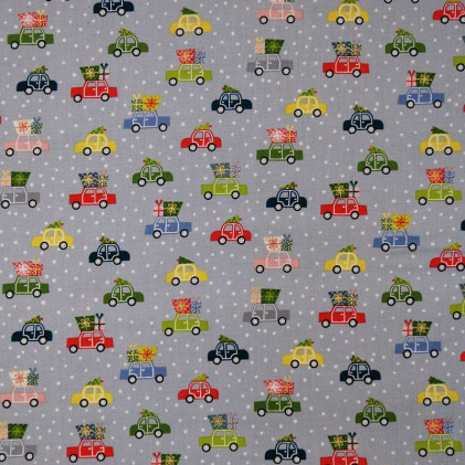 Tissu patchwork Noël Cars Gris