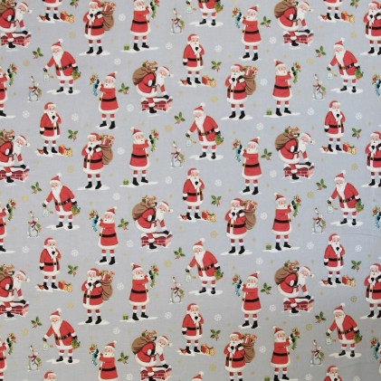 Tissu patchwork Noël Santa Gris