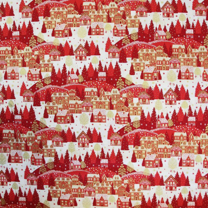 Tissu patchwork Noël Village Scandy Rouge