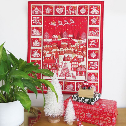 Tissu Noël : Calendrier de l'Avent à confectionner Scandy Rouge