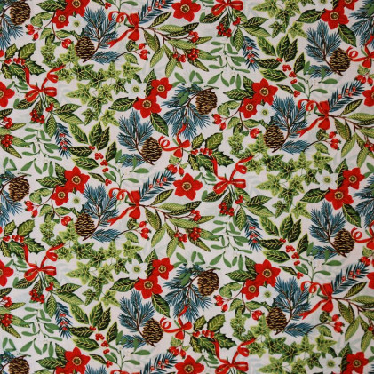 Tissu patchwork Noël Foliage Ecru